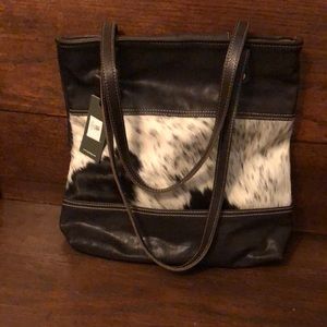 All leather and cowhide shoulder tote NWT